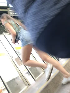 Cute Girls in Mini Shorts and Sexy Legs Walking Up the Stairs