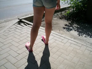 Legs in Shorts and Feet in Slippers Street Creepshot