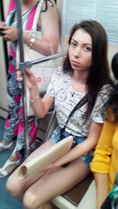 Cute Girl in the Subway Train - Mini Shorts and Hot Legs