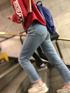 Teen in Blue Jeans Subway Candid