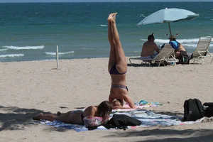 Big collection of various sexy girls on a beach in bikinis