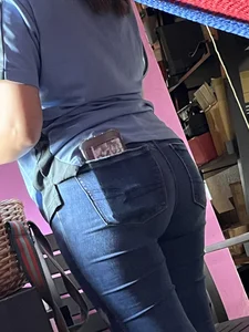 Awesome big ass in tight blue jeans closeup