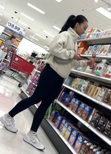 Petite tight Asian yoga pants at target bends over