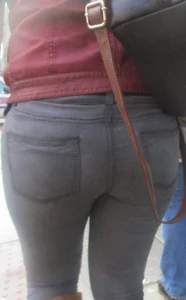 Sexy Candid Butt in Tight Grey Jeans Street Closeup Creepshot