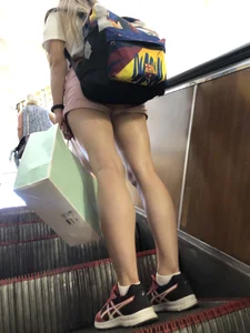 Skinny Teen with Thin Muscular Legs Subway Escalator Candid