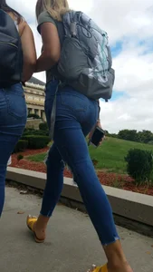 Two girls with nice asses walking in tight jeans