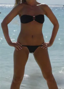 Sexy Candid Girl in a Swimsuit Standing With Spread Legs Beach Creepshot