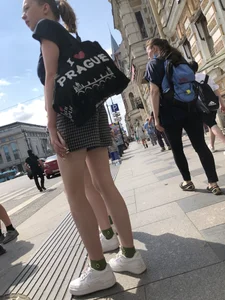 Two Teen Girls in Matching Shorts With Slim Legs on the Crosswalk Large Creepshots Gallery