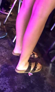 Girl’s Long Thin Legs and Ass in Denim Mini Shorts Creepshot - Feet in Sandals Too