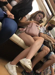 Cute Teen Girl in Shorts in Subway Train Candid Photos