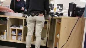 Nice Ass in White Denim Jeans at the Store Creepshot