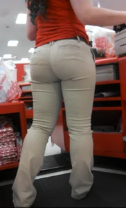 Big Booty in Tight Pants at the Cash Register Closeups