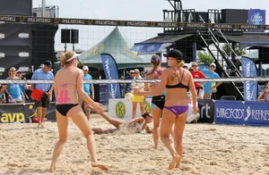 Sexy beach volleyball girls in bikinis