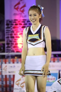 Bunch of athletic Thai cheerleaders at a competition