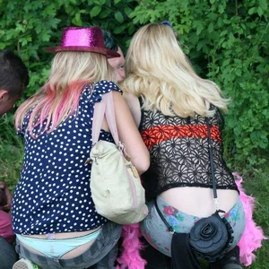 Bunch of girls with their thongs hanging out