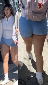 Thick Asian gym gf in booty shorts