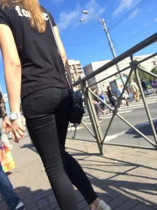 Sexy Butt in Black Jeans Public Bus Stop Creepshots