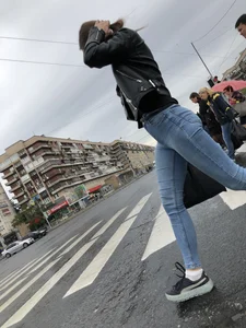 Hot Booty in Tight Jeans - Girl in Leather Jacket Street Candid