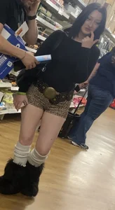 TINY animal print shorts. Cheeks out! (OC)