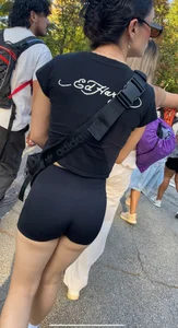 Slim bubble in tight black shorts