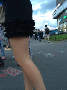 Hot Girl With Gorgeous Legs in a Dress and High Heeled Sandals in a Subway Train And on a Street