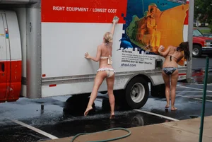 Various sexy girls at car washes in bikinis