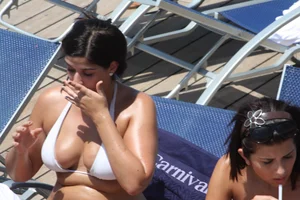 Mostly mature bikini babes on a Carnival cruise