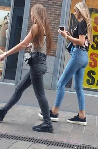 Various hot butts in tight jeans on the street and inside cafes, some teens too