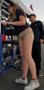 Ginger with ass eating shorts and long legs