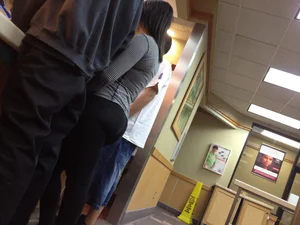 Bubble butt brunette at Wendy's in tight leggings