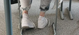 Candid girls socks shoeplay in school