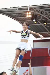 Bunch of athletic Thai cheerleaders at a competition