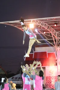 Bunch of athletic Thai cheerleaders at a competition