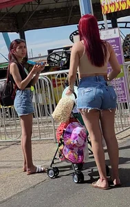 Lil cheeky latina in short shorts and sister with pokies!