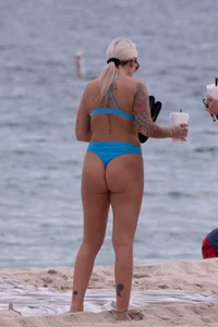Blue Thong Bikini Taking a Walk