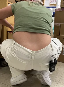 Blonde in white pants squatting and cleaning (oc)