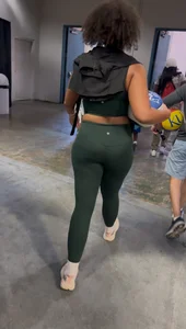 Beautiful Curly Haired Babe in Green Lululemon (OC) + GIFS