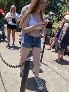 Hot girls in line on a hot day