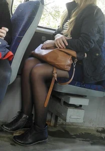 Legs in Black Pantyhose in the Public Bus Creepshots