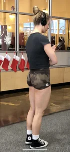 Super fit college gym girl showing off in shorts - all OC