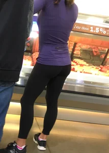 Big boobed brunette in leggings grocery shopping with a nice ass too