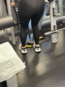Blond bends in front of me with vpl at gym