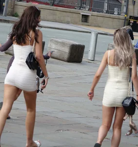 Girls in tight dresses on an evening out