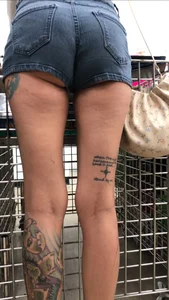 Slim tatted succubus in cheeky jean shorts