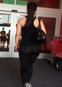 Big assed brunette in leggings at Target