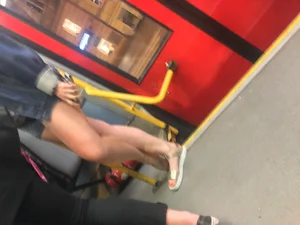 Thick girl in tight shorts with vpl on the bus