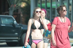 Sexy Florida beach bikini girls, some topless