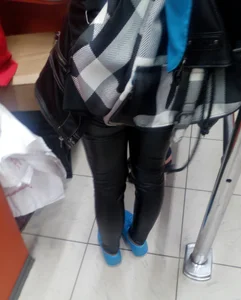 Milf Legs in Leather Tight Pants Candid