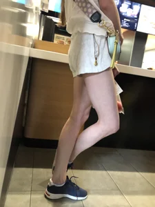 Thin Legs with Pale Skin in Shorts Closeup Creeshot