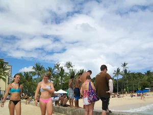 Sexy friends on vacation in pink and black bikinis with decent asses